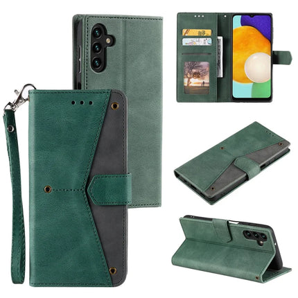 For Samsung Galaxy A56 5G Leather Case Splicing Stitching Wallet Stand Phone Cover with Strap - Green