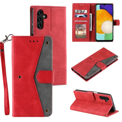 For Samsung Galaxy A56 5G Leather Case Splicing Stitching Wallet Stand Phone Cover with Strap - Red