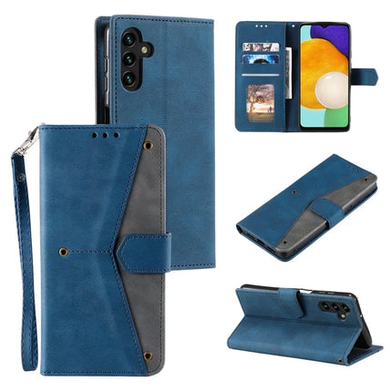 For Samsung Galaxy A56 5G Leather Case Splicing Stitching Wallet Stand Phone Cover with Strap - Blue