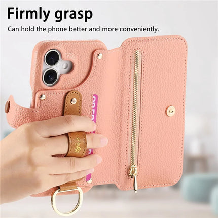 For iPhone 16 Case RFID Blocking Zipper Wallet PU Leather Mobile Cover