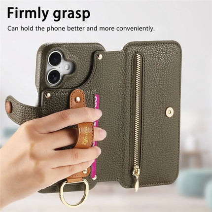 For iPhone 16 Case RFID Blocking Zipper Wallet PU Leather Mobile Cover