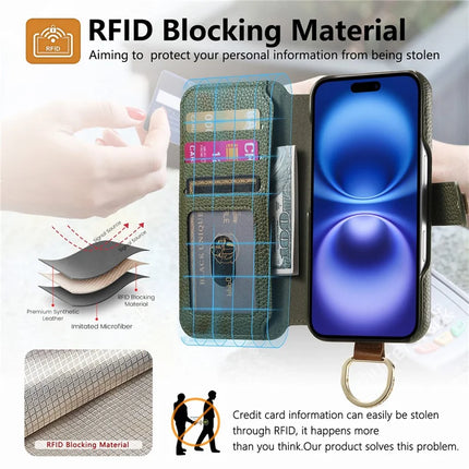For iPhone 16 Case RFID Blocking Zipper Wallet PU Leather Mobile Cover