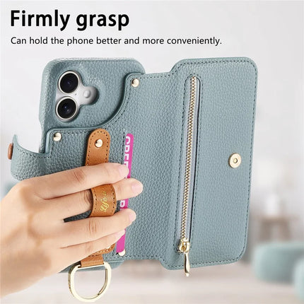 For iPhone 16 Case RFID Blocking Zipper Wallet PU Leather Mobile Cover