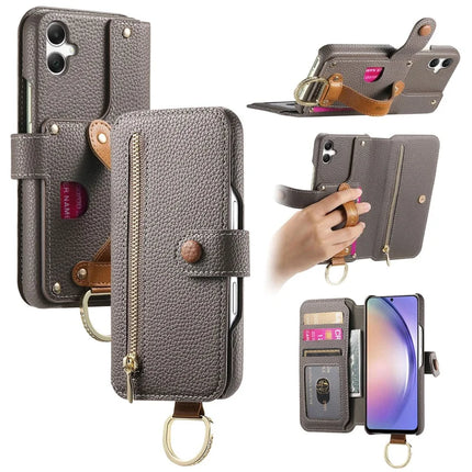For Samsung Galaxy A05 4G Case RFID Blocking Zipper Wallet PU Leather Mobile Cover - Grey