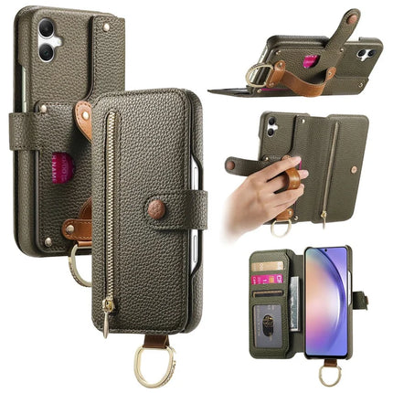 For Samsung Galaxy A05 4G Case RFID Blocking Zipper Wallet PU Leather Mobile Cover - Green