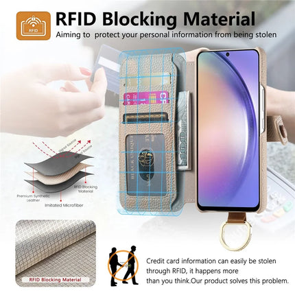 For Samsung Galaxy A05s 4G Case RFID Blocking Zipper Wallet PU Leather Mobile Cover
