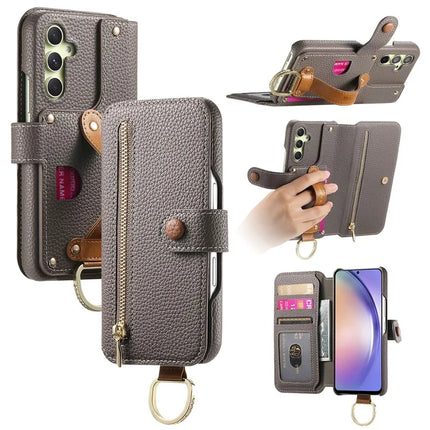 For Samsung Galaxy A05s 4G Case RFID Blocking Zipper Wallet PU Leather Mobile Cover - Grey