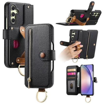 For Samsung Galaxy A05s 4G Case RFID Blocking Zipper Wallet PU Leather Mobile Cover - Black