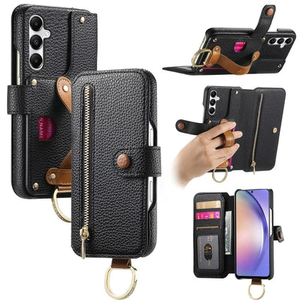 For Samsung Galaxy A35 5G Case RFID Blocking Zipper Wallet PU Leather Mobile Cover - Black