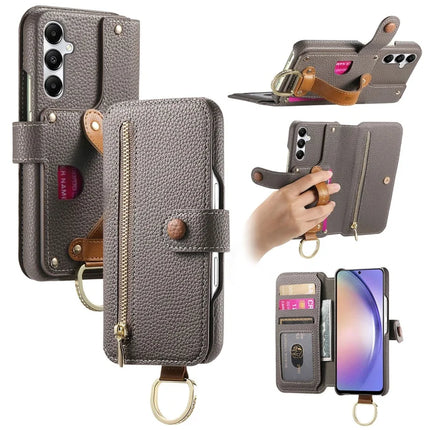For Samsung Galaxy A55 5G Case RFID Blocking Zipper Wallet PU Leather Mobile Cover - Grey