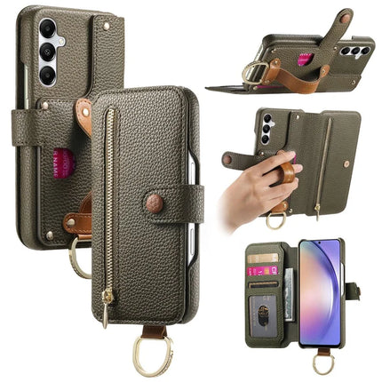 For Samsung Galaxy A55 5G Case RFID Blocking Zipper Wallet PU Leather Mobile Cover - Green