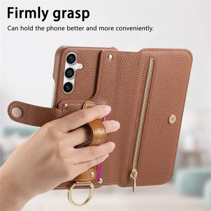 For Samsung Galaxy S23 FE Case RFID Blocking Zipper Wallet PU Leather Mobile Cover