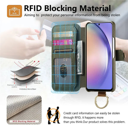 For Samsung Galaxy S23 FE Case RFID Blocking Zipper Wallet PU Leather Mobile Cover