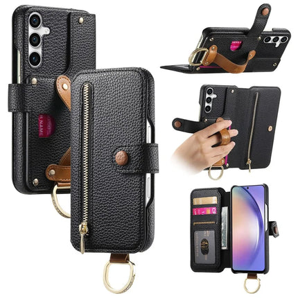 For Samsung Galaxy S23 FE Case RFID Blocking Zipper Wallet PU Leather Mobile Cover - Black