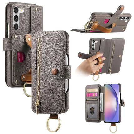 For Samsung Galaxy S23+ Case RFID Blocking Zipper Wallet PU Leather Mobile Cover - Grey