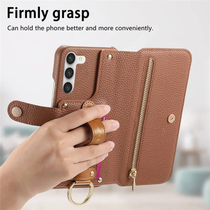 For Samsung Galaxy S23+ Case RFID Blocking Zipper Wallet PU Leather Mobile Cover