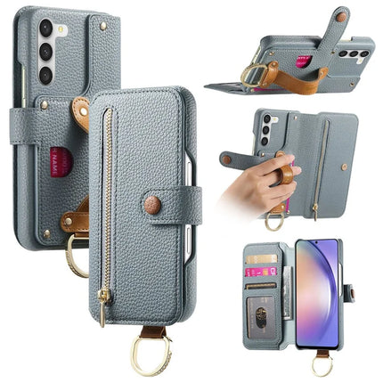 For Samsung Galaxy S23+ Case RFID Blocking Zipper Wallet PU Leather Mobile Cover - Blue