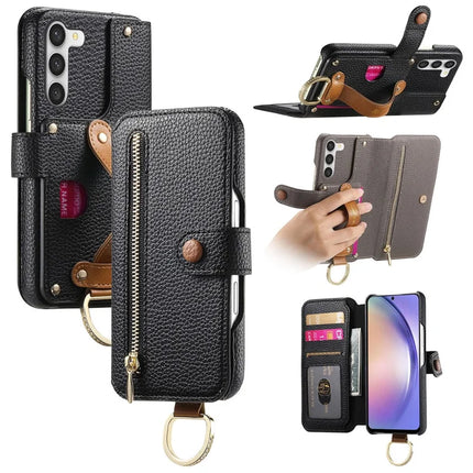 For Samsung Galaxy S23+ Case RFID Blocking Zipper Wallet PU Leather Mobile Cover - Black