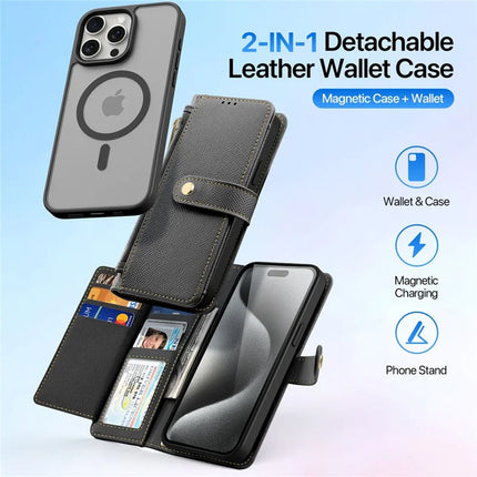 For iPhone 15 Pro Max Case DUX DUCIS Lawa Series Detachable Magnetic Cowhide Leather Cover Zipper Wallet