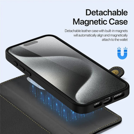 For iPhone 15 Pro Max Case DUX DUCIS Lawa Series Detachable Magnetic Cowhide Leather Cover Zipper Wallet