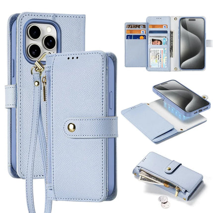 For iPhone 15 Pro Max Case DUX DUCIS Lawa Series Detachable Magnetic Cowhide Leather Cover Zipper Wallet - Light Blue