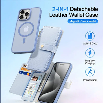 For iPhone 15 Pro Max Case DUX DUCIS Lawa Series Detachable Magnetic Cowhide Leather Cover Zipper Wallet