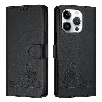 For iPhone 16 Pro Max Case with Strap RFID Blocking Leather Wallet Phone Cover Cat Mouse Pattern