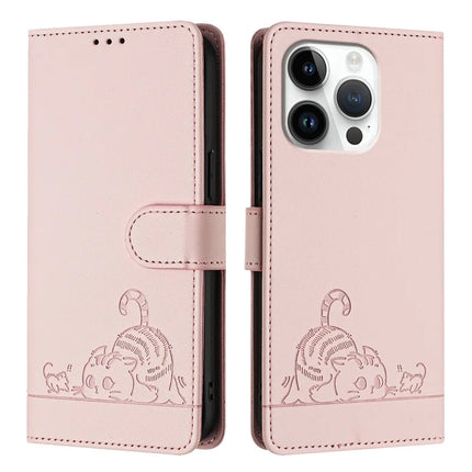 For iPhone 16 Pro Max Case with Strap RFID Blocking Leather Wallet Phone Cover Cat Mouse Pattern