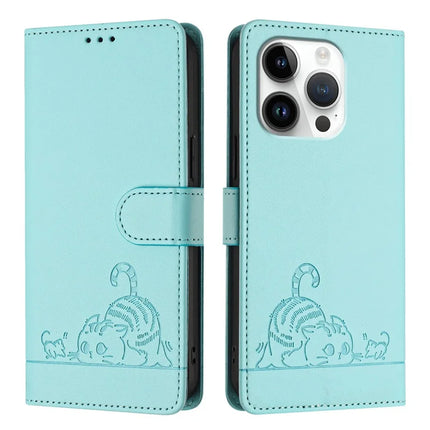 For iPhone 16 Pro Max Case with Strap RFID Blocking Leather Wallet Phone Cover Cat Mouse Pattern