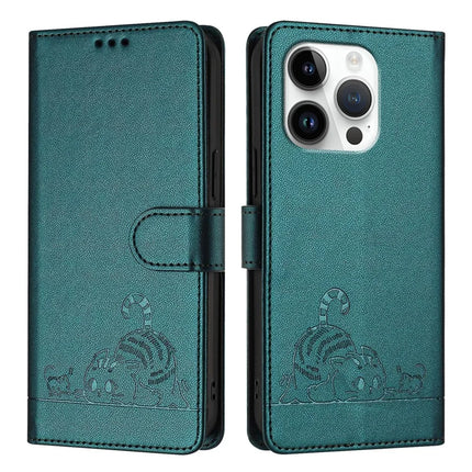 For iPhone 16 Pro Max Case with Strap RFID Blocking Leather Wallet Phone Cover Cat Mouse Pattern