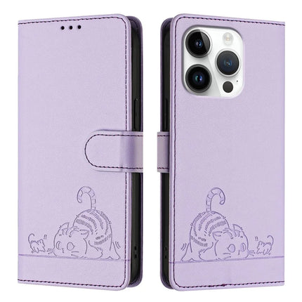 For iPhone 16 Pro Max Case with Strap RFID Blocking Leather Wallet Phone Cover Cat Mouse Pattern