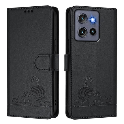 For Motorola Edge 50 Neo 5G Case with Strap RFID Blocking Leather Wallet Phone Cover Cat Mouse Pattern