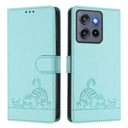 For Motorola Edge 50 Neo 5G Case with Strap RFID Blocking Leather Wallet Phone Cover Cat Mouse Pattern
