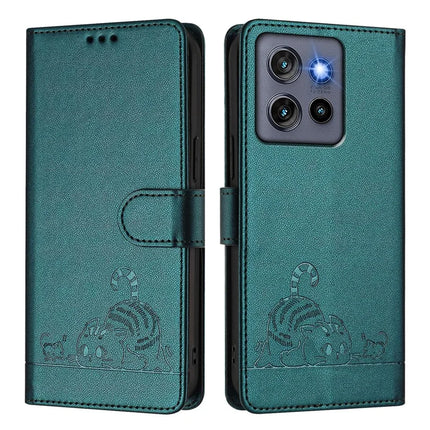 For Motorola Edge 50 Neo 5G Case with Strap RFID Blocking Leather Wallet Phone Cover Cat Mouse Pattern