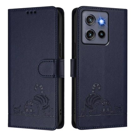 For Motorola Edge 50 Neo 5G Case with Strap RFID Blocking Leather Wallet Phone Cover Cat Mouse Pattern