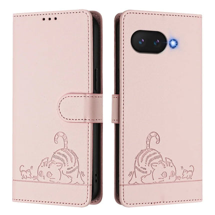 For Google Pixel 9a Case with Strap RFID Blocking Leather Wallet Phone Cover Cat Mouse Pattern