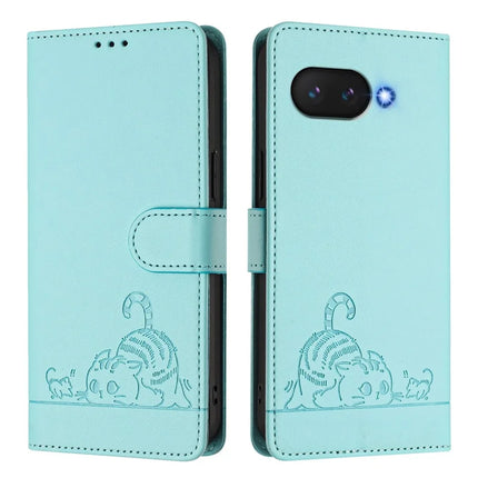 For Google Pixel 9a Case with Strap RFID Blocking Leather Wallet Phone Cover Cat Mouse Pattern