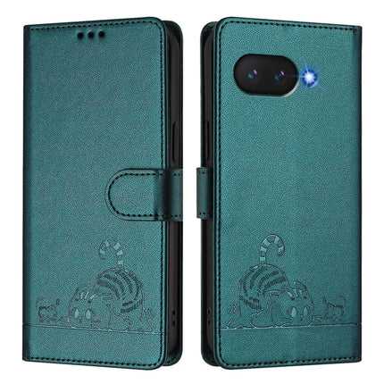 For Google Pixel 9a Case with Strap RFID Blocking Leather Wallet Phone Cover Cat Mouse Pattern