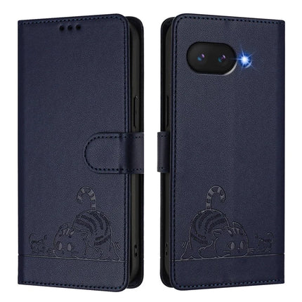 For Google Pixel 9a Case with Strap RFID Blocking Leather Wallet Phone Cover Cat Mouse Pattern