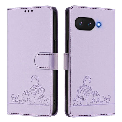 For Google Pixel 9a Case with Strap RFID Blocking Leather Wallet Phone Cover Cat Mouse Pattern