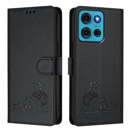 For Motorola Moto G75 5G Case with Strap RFID Blocking Leather Wallet Phone Cover Cat Mouse Pattern