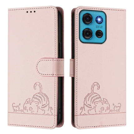 For Motorola Moto G75 5G Case with Strap RFID Blocking Leather Wallet Phone Cover Cat Mouse Pattern