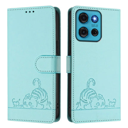 For Motorola Moto G75 5G Case with Strap RFID Blocking Leather Wallet Phone Cover Cat Mouse Pattern