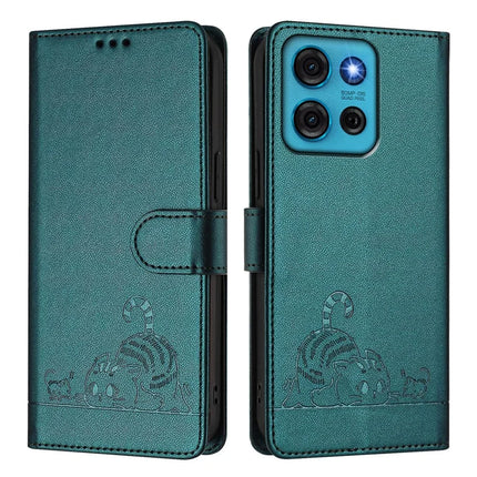 For Motorola Moto G75 5G Case with Strap RFID Blocking Leather Wallet Phone Cover Cat Mouse Pattern