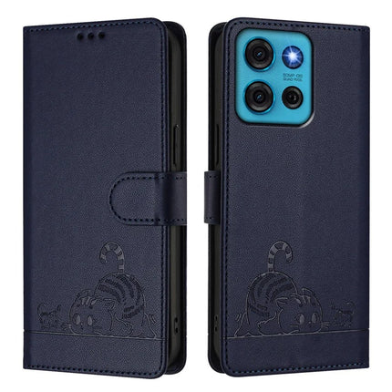 For Motorola Moto G75 5G Case with Strap RFID Blocking Leather Wallet Phone Cover Cat Mouse Pattern