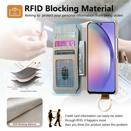 For Samsung Galaxy A06 Case RFID Blocking Zipper Wallet PU Leather Mobile Cover