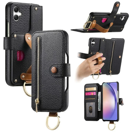 For Samsung Galaxy A06 Case RFID Blocking Zipper Wallet PU Leather Mobile Cover - Black