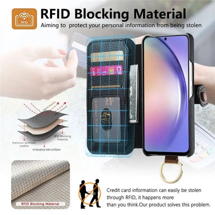 For Samsung Galaxy A06 Case RFID Blocking Zipper Wallet PU Leather Mobile Cover