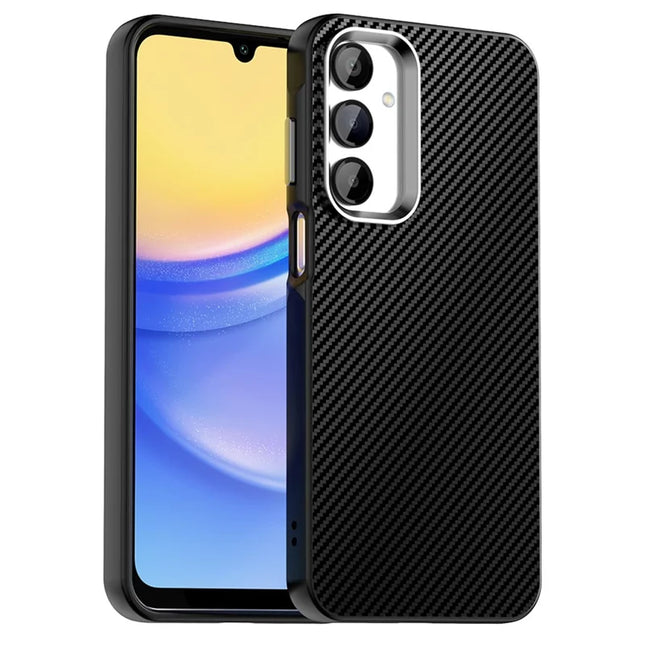 For Samsung Galaxy A15 5G / A15 4G Case Cell Phone Hybrid Back Cover Carbon Fiber Texture - Black