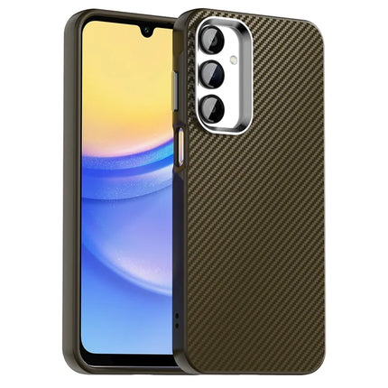 For Samsung Galaxy A15 5G / A15 4G Case Cell Phone Hybrid Back Cover Carbon Fiber Texture - Brown